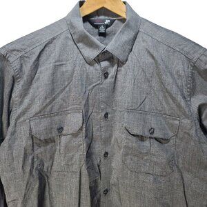 J.FERRAR SLIM FIT LONG TAB SLEEVE BUTTON UP GRAY CASUAL SHIRT MENS XL
